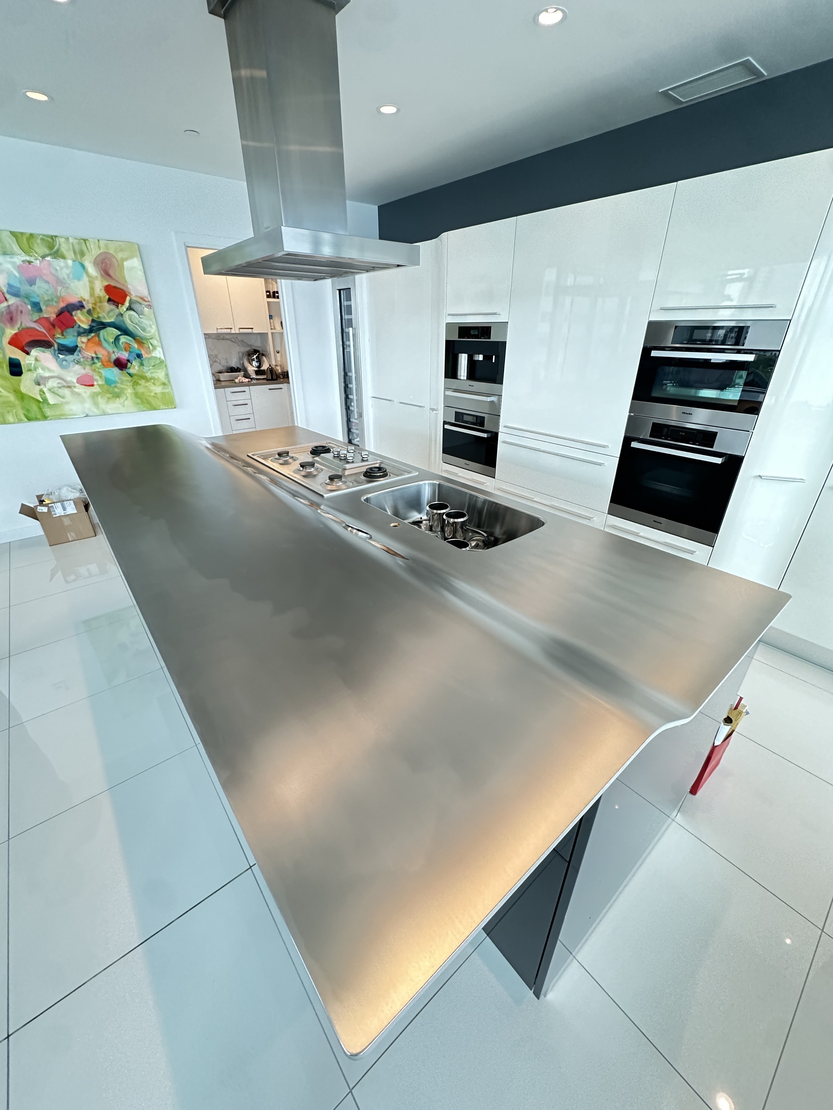 Honed stainless-steel countertop protection at Three Harbour Green